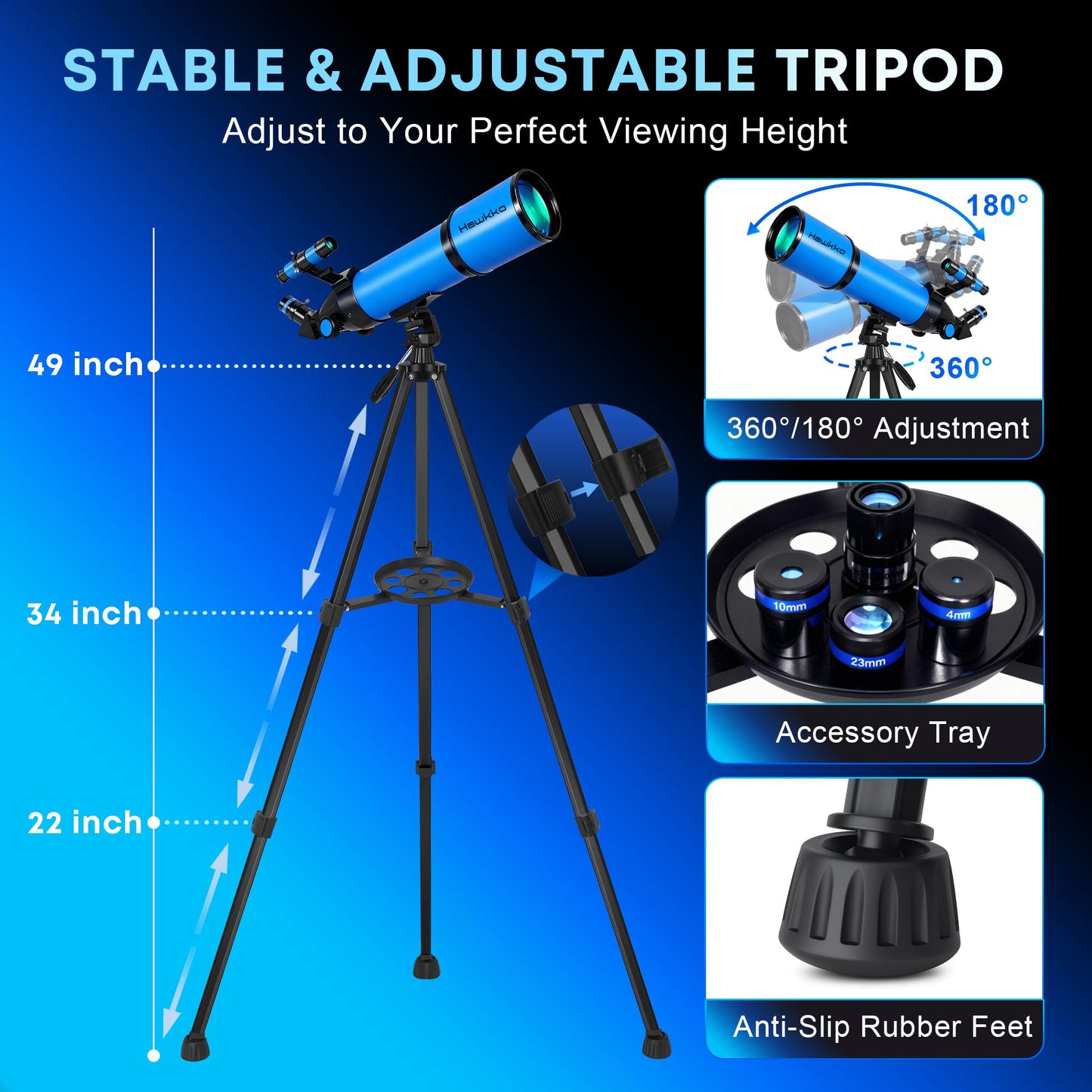 Hawkko Telescope for Adults & Kids, 80mm Aperture 600mm High Powered Telescope for Astronomy Beginners - Refractor Telescopes with AZ Tripod, Phone Adapter and Portable Bag for Moon Observation
