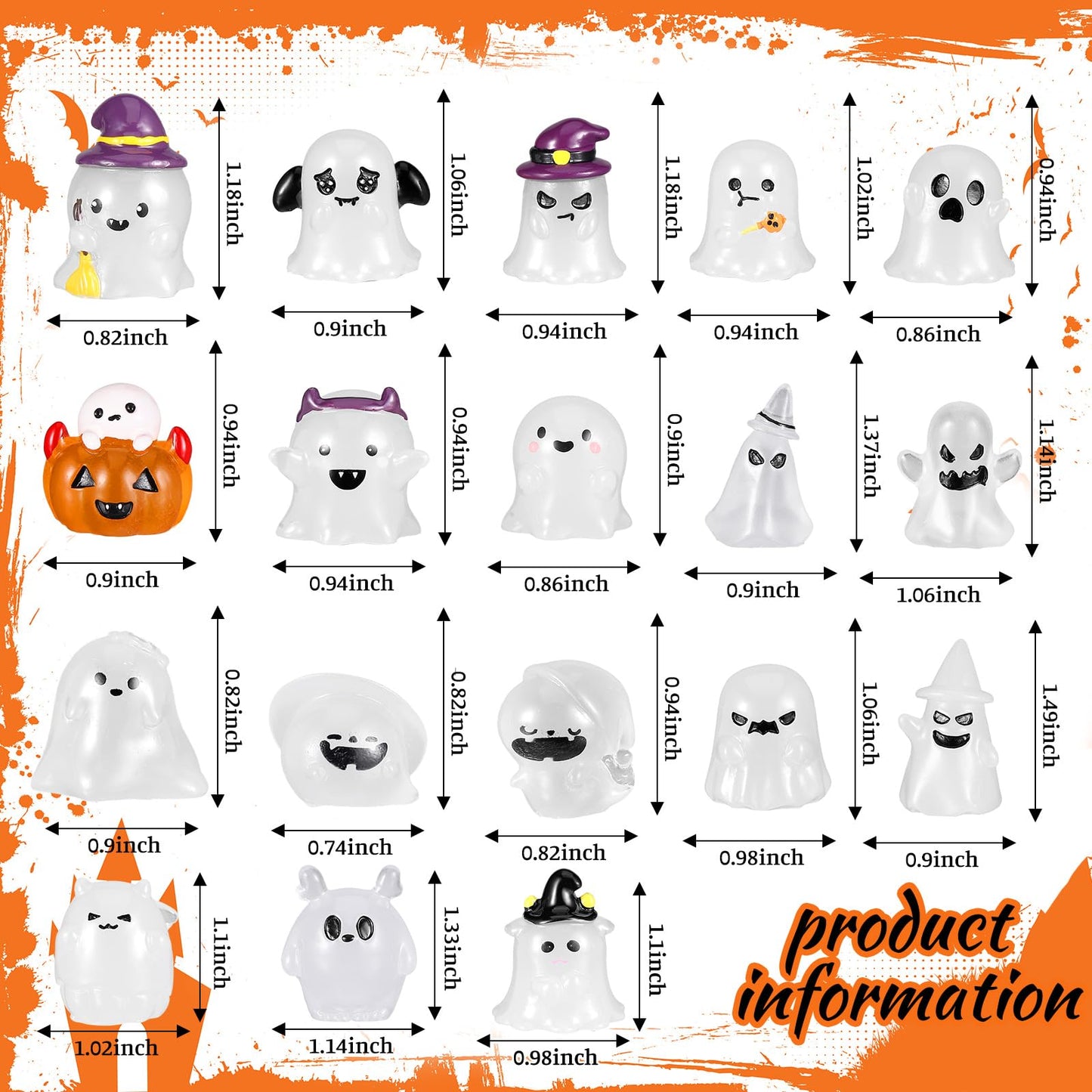 Arrowbash 20 Pcs Glow in Dark Ghost Halloween Miniature Figurines Resin Ornaments Halloween Garden Mini Landscape for Party Village Crafts Decor