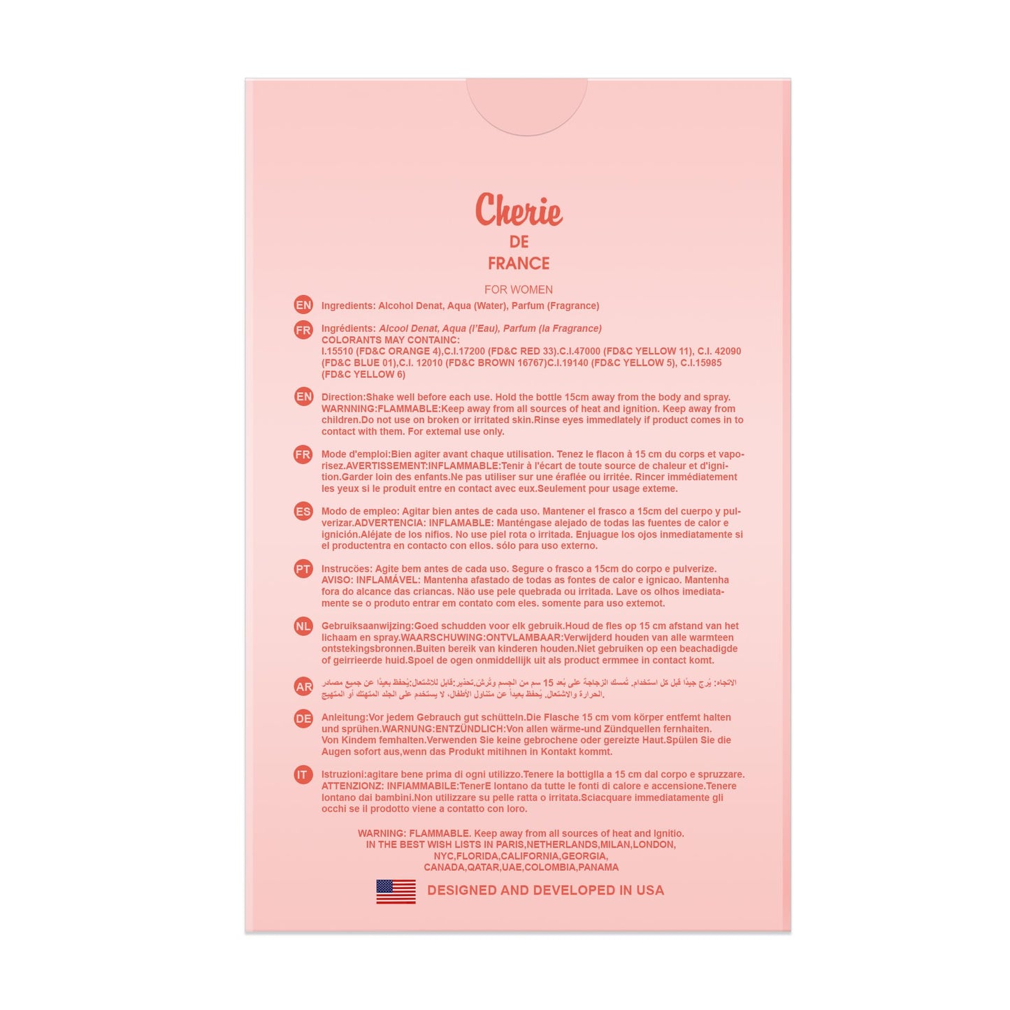 Hybrid & Company Cherie De France For Women Pink Edition Fruity Femininity Relaxed Scent Womens Perfume, 3.4 Fl Oz