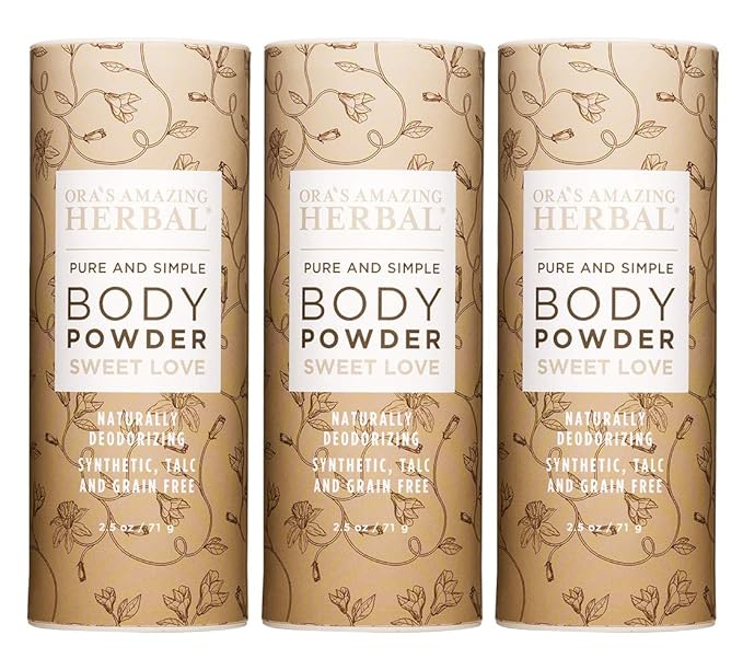 Body Powder for Women, Cornstarch and Talc Free Powder, Bath and Dusting Powder, Amber Oil, Frankincense Essential Oil, Ylang-Ylang, Vanilla, Warm Scent, Ora's Amazing Herbal, Sweet Love 2.5 oz 3 pack