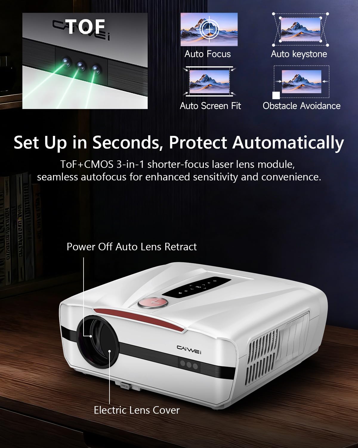 Daylight 4K Smart Projector with Fast TV OS & Home Karaoke: High 2400ANSI, 3-Brightness, HDR10, Auto Focus, Auto-Retract Lens&Cover, Wireless Mics for Home Cinema Outdoor Movie Game Golf Simulation