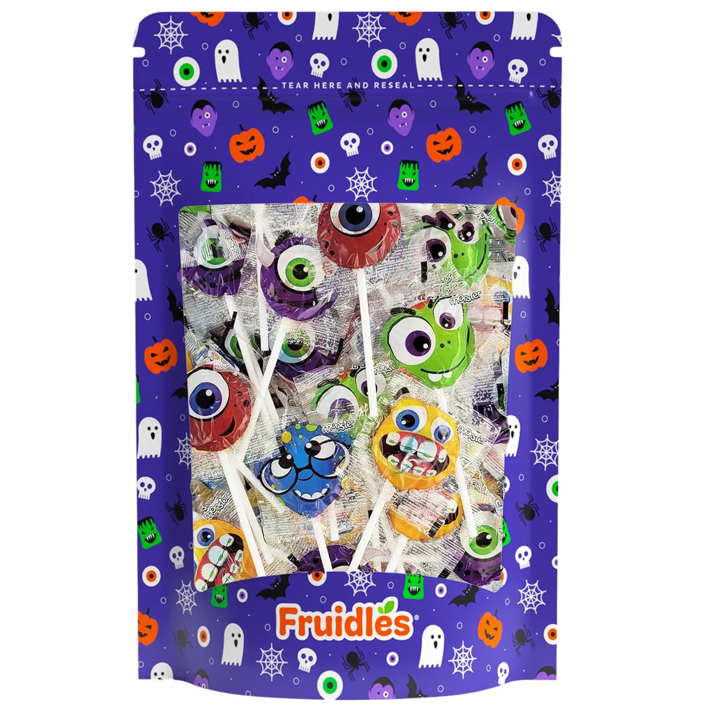 Fruidles Halloween Monster Lollipop, Monster Variety Suckers Candy, Great for Halloween Goody Bag Fillers, Individually Wrapped (Half-Pound)