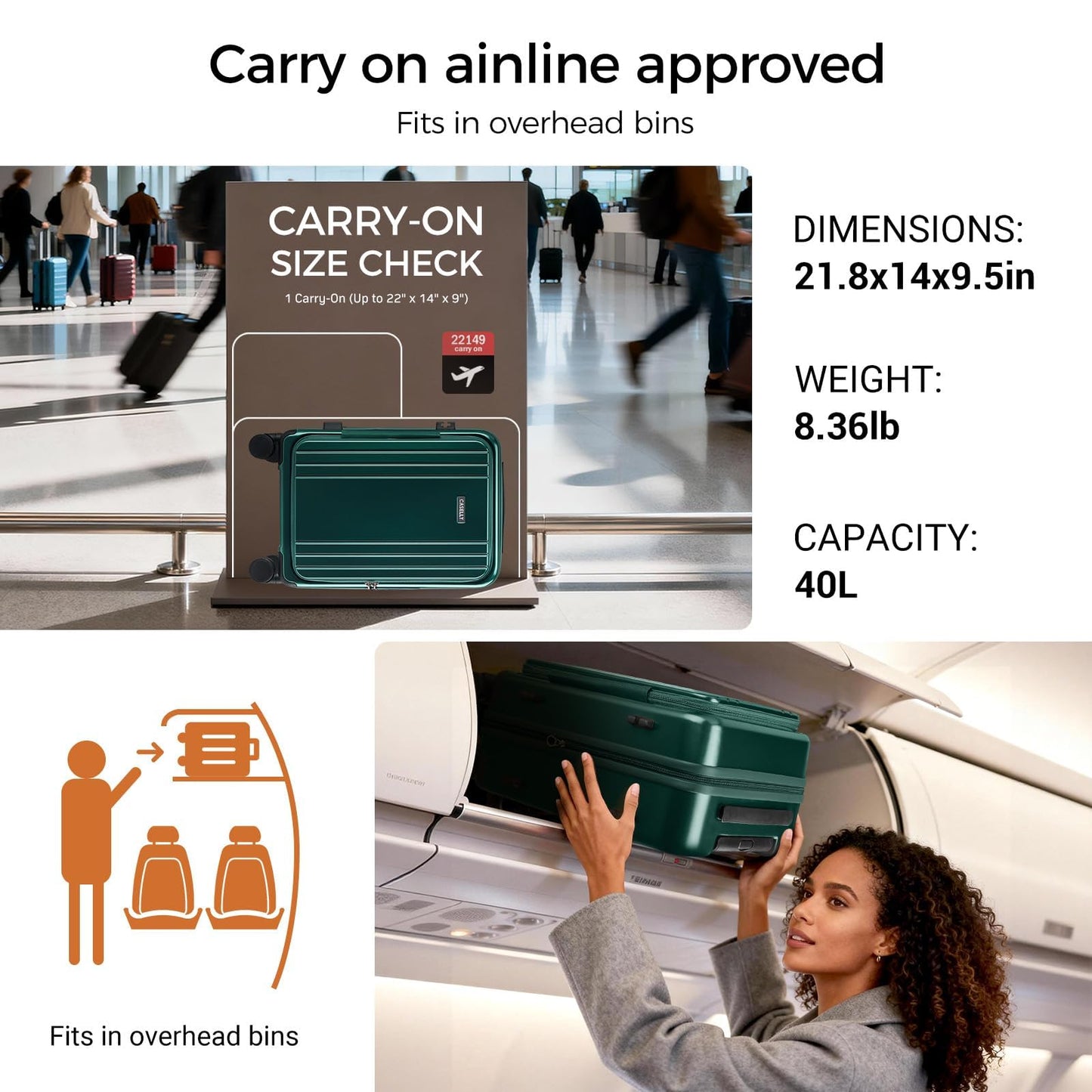 CASELLY Carry On Luggage Top Opening with Cup Holder & Phone Holder, Expandable PC Hard Shell Suitcase, USB Charging Port, Side Hook, 360° Spinner Wheels, TSA Lock & YKK Zippers for Fathers Day Gift