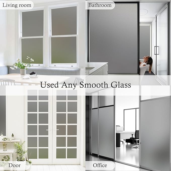 Coavas Window Privacy Film Frosted Glass Static Cling UV Sun Blocking Heat Control Window Tint Day and Night Insulation Home Bathroom Door Decorative Frosting Cover, 23.6 x 393.7 Inch, Gray