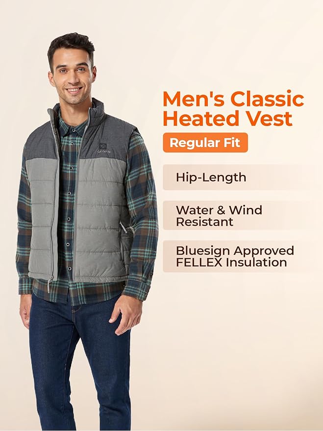 ORORO Men's Lightweight Heated Vest with USB-C Rechargeable Battery, Puffer Classic Heating Vest