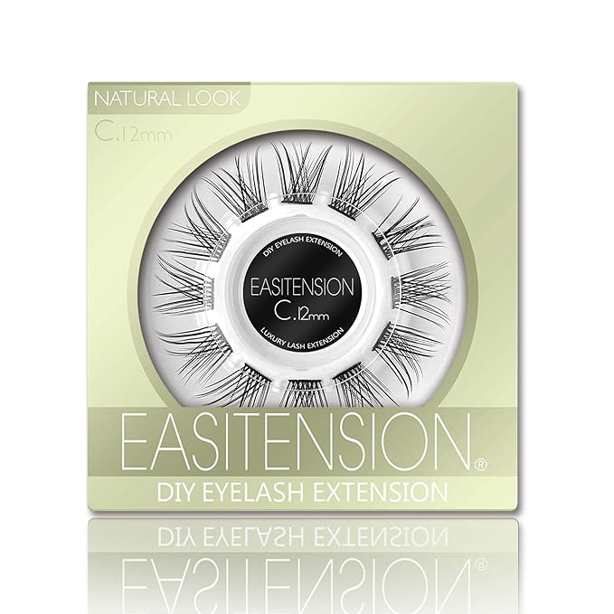 DIY Eyelash Extension, Glue Bonded Band Individual Lash 12 Clusters Natural Lashes Set, Home Eyelash Extension, C curl Lashes Pack (12MM-Natural)