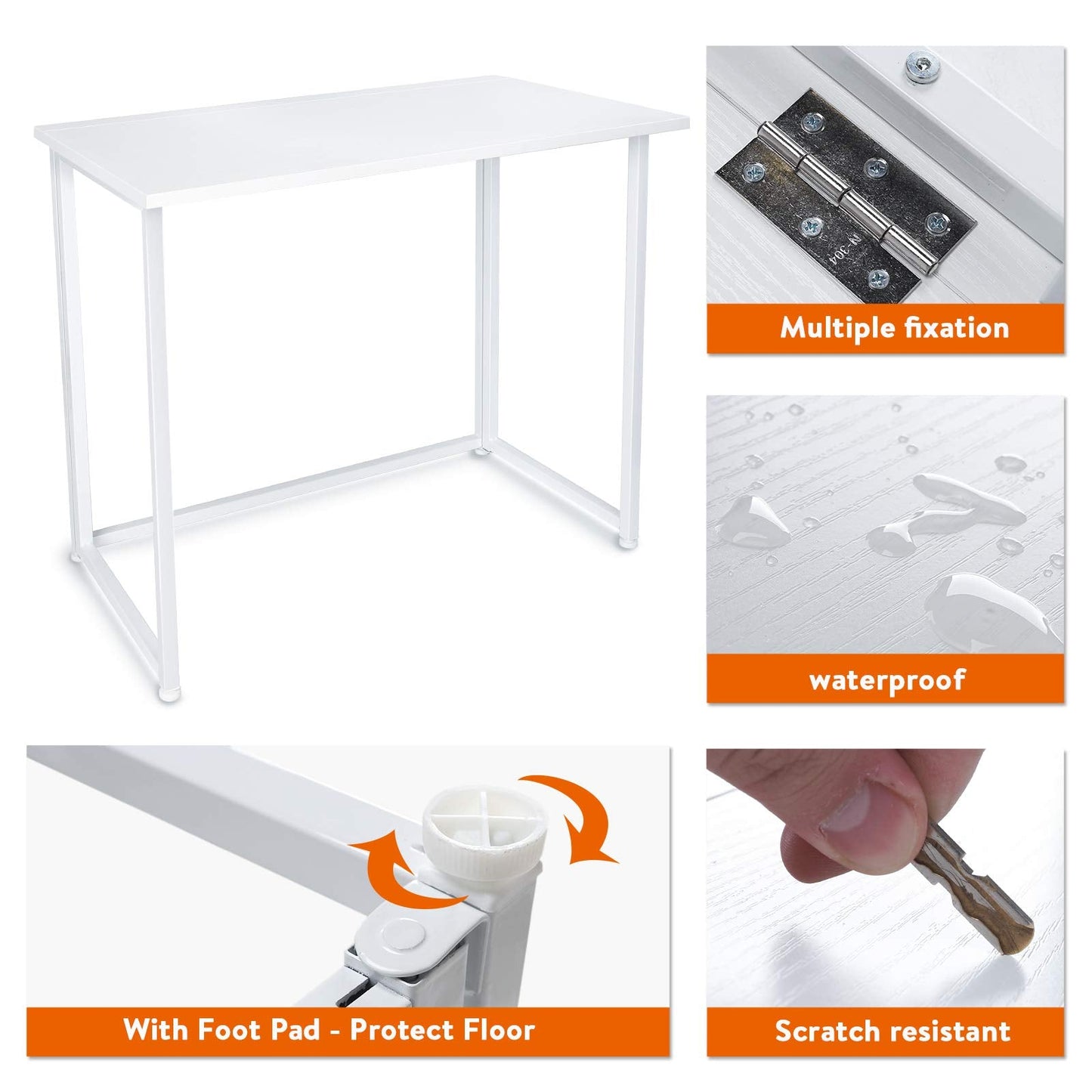 Leopard Folding Computer Desk for Small Spaces, No-Assembly Space-Saving Home Office Desk, Foldable Computer Table, Laptop Table, Writing Desk, Compact Study Reading Table (White)
