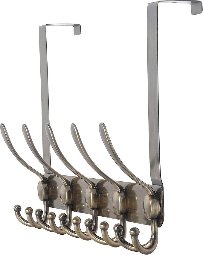 Dseap Over The Door Hook Hanger - 5 Tri Hooks, Heavy Duty Over The Door Towel Rack Coat Rack for Clothes Hat Towel,Bronze