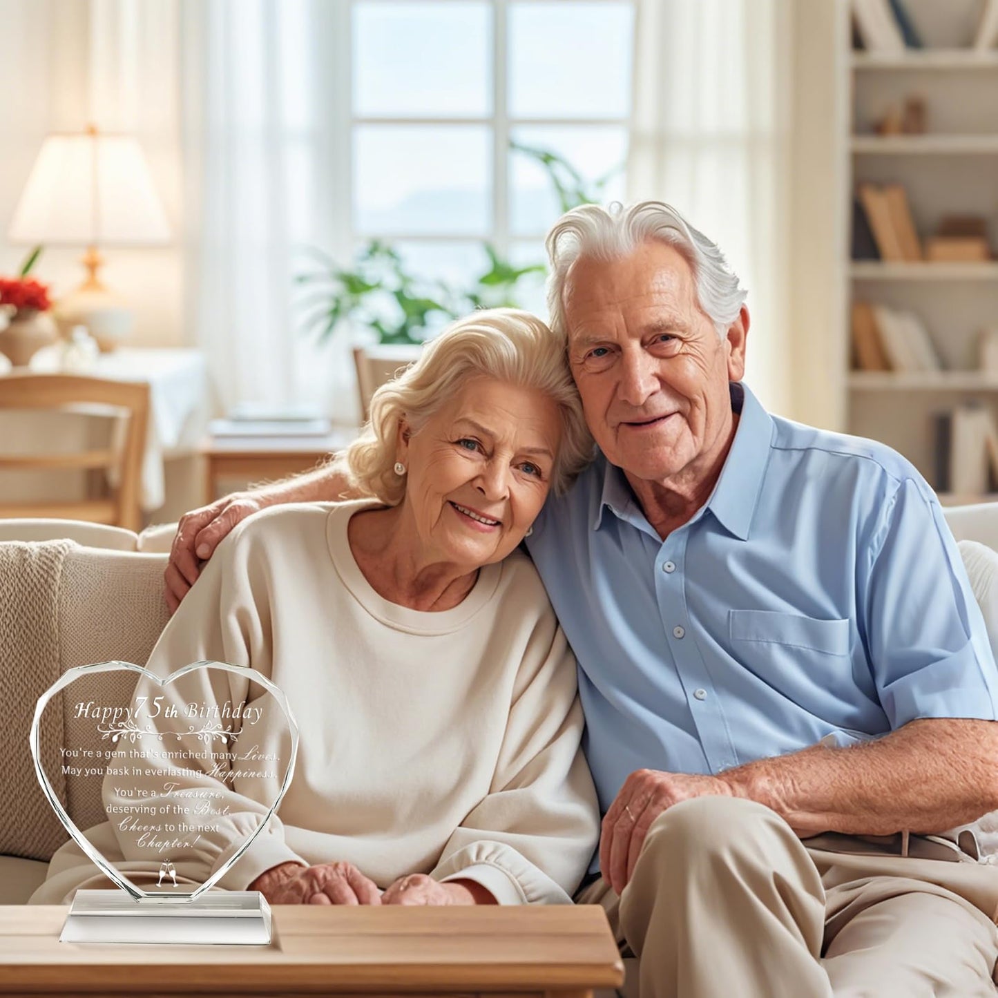L.Karden 75th Birthday Gift for Women Men 75 Year Old Woman Crystal Heart Presents for Husband Wife Parents Grandparents Friends