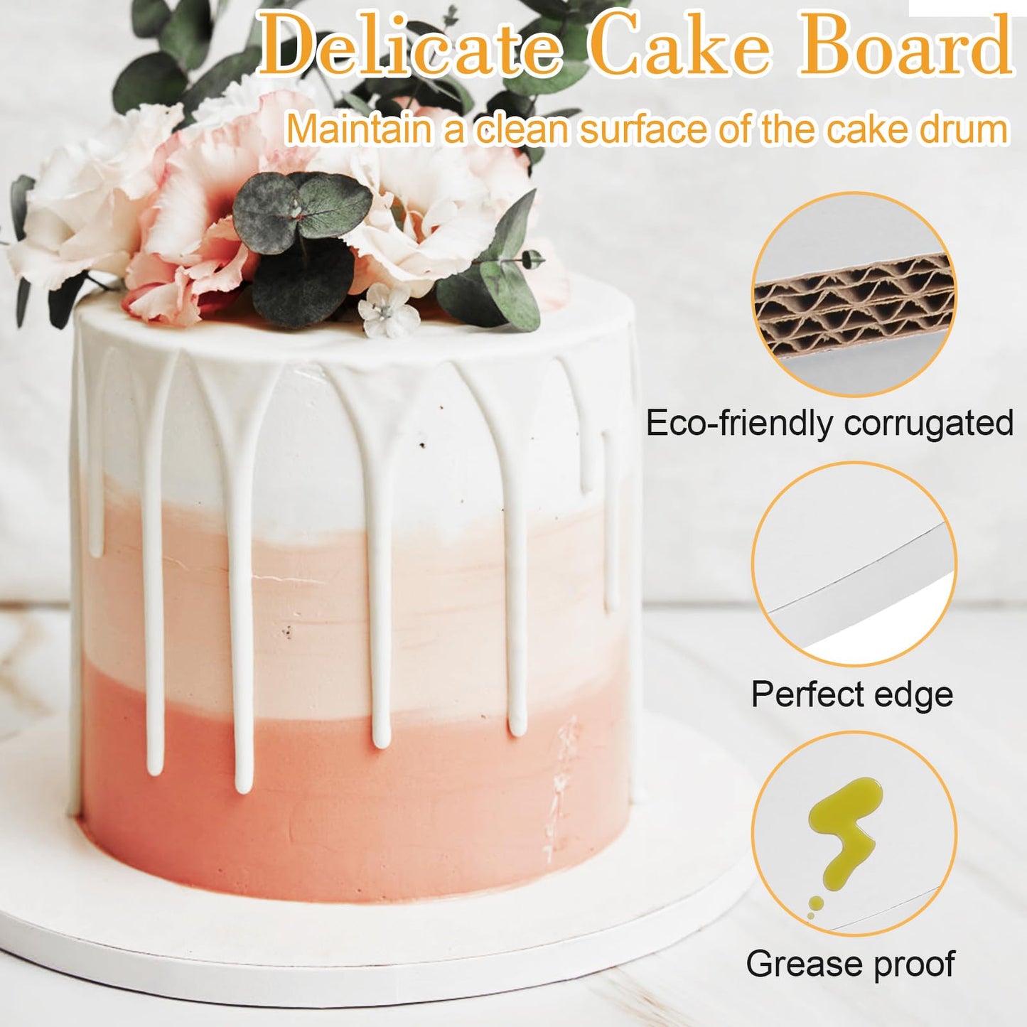 12 PCS Cake Drums 12 Inch, 12inch Drum, Cake Boards 12 Inch Round, 1/2" Thick Cardboard, Sturdy Circle, Base para Pastel Cardboard Base White Cake Boards for Wedding