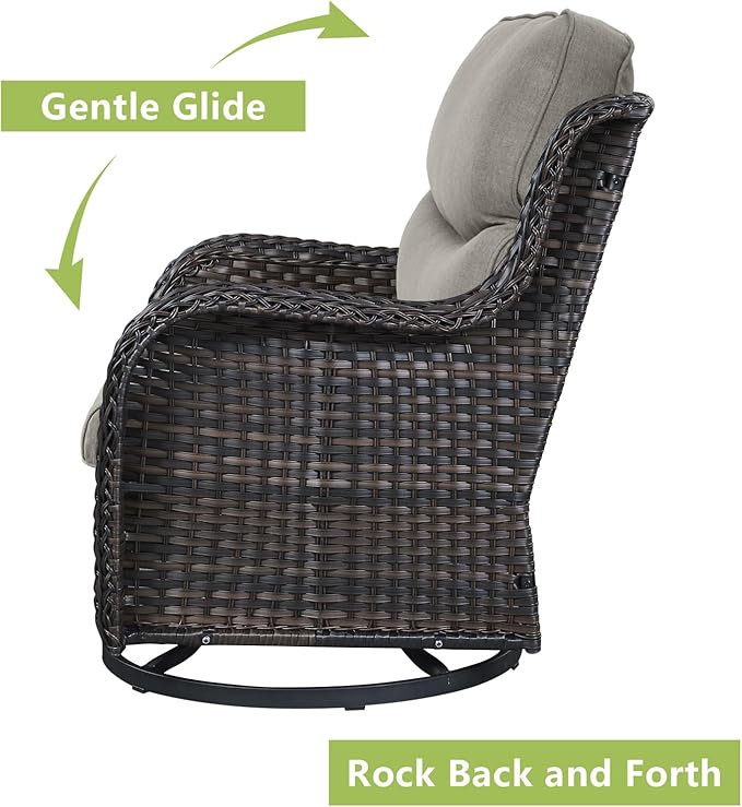 Rilyson Wicker Rocking Chair Swivel Chairs - Rocker Patio Chairs Set of 2 Rattan Rocking Chair for Outdoor Porch Deck Garden Backyard (Brown/Grey/Smile)