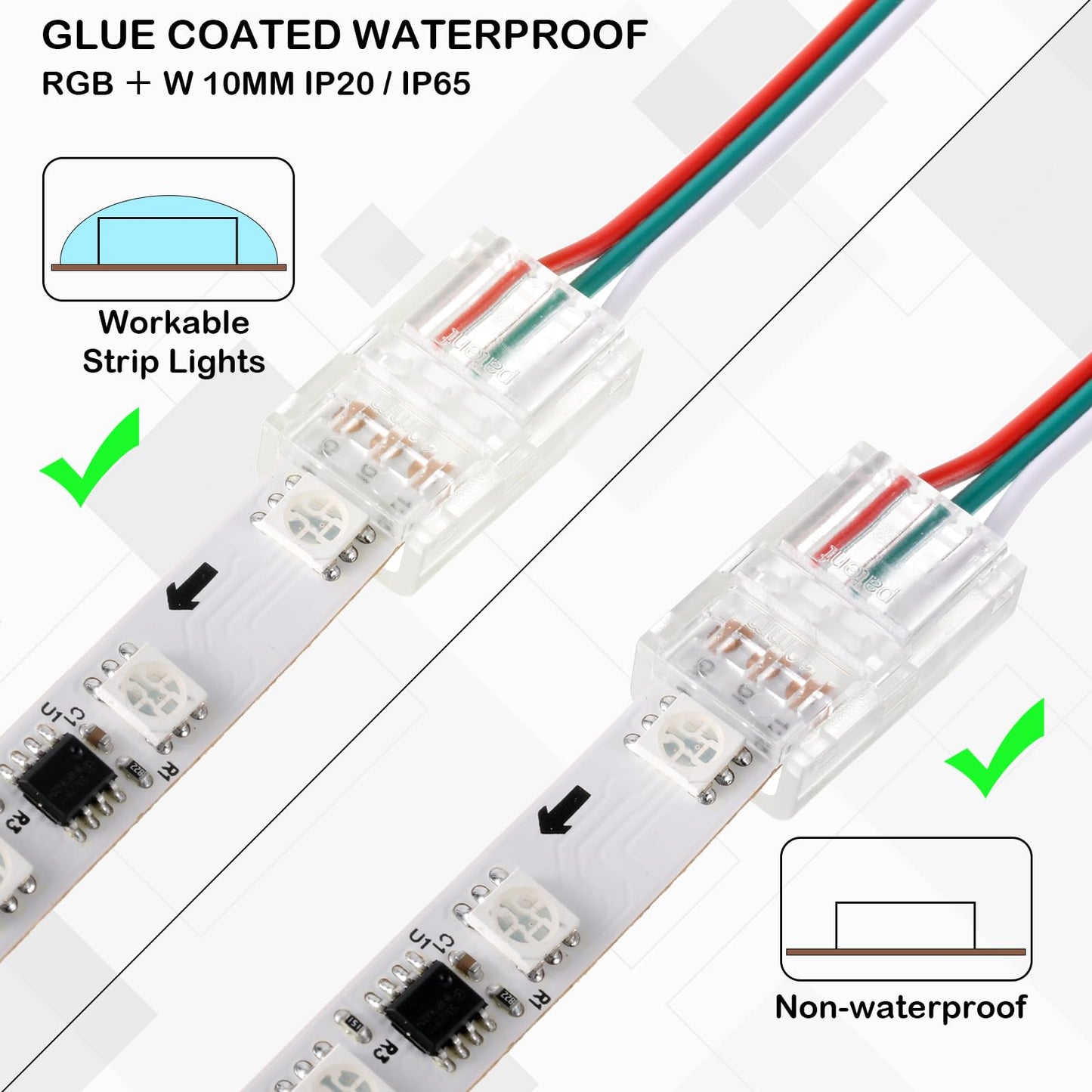 Flutesan 100 Pcs 3 Pin 10mm Solderless LED Light Strip Connectors Clear Track Lighting Connectors for 5050 RGB Strip Light