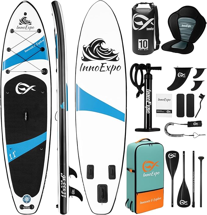 InnoExpo Inflatable Stand Up Paddle Boards with Premium Accessories, Wide Stable SUP Paddle Board Design, Non-Slip Comfort...