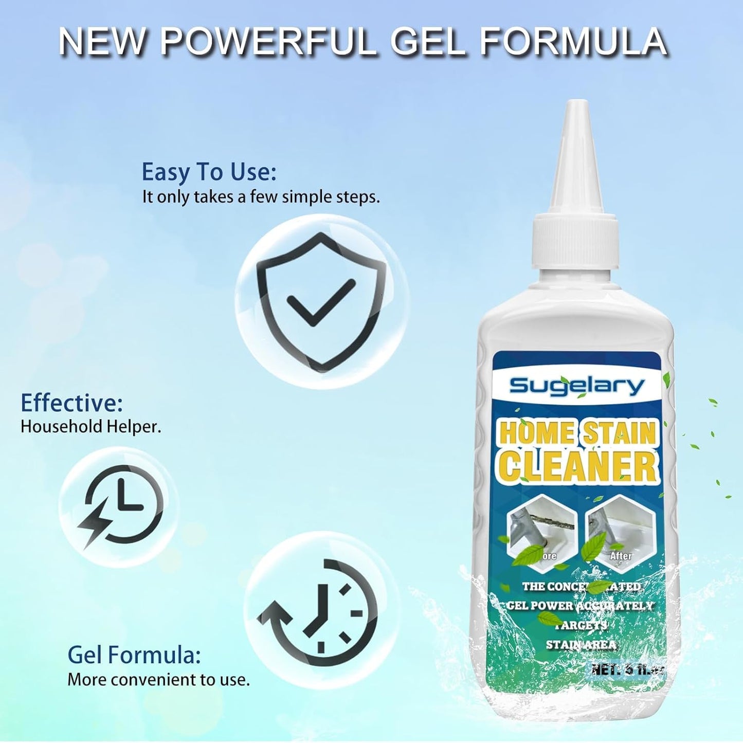 Sugelary Mold Stain Cleaner Gel, 5 fl oz Multi Home Stain Cleaning Gel for Washing Machine Seals, Fridge Gaskets, Tile Grout, Sink and Bathroom Use