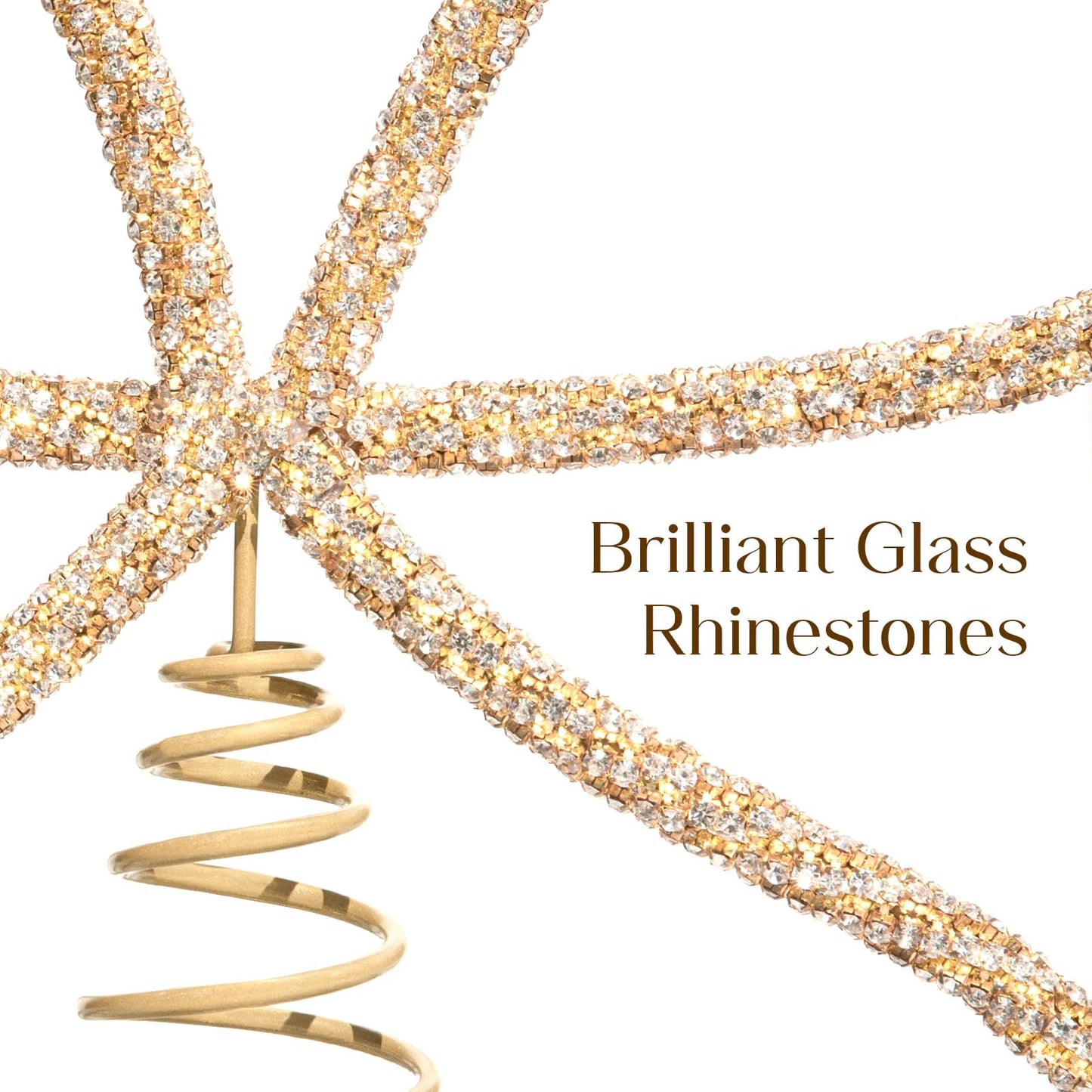 Christmas Decorations - Christmas Decor - Gold Glass Rhinestone Bow Tree Topper - Xmas Holiday Tree Top Decoration for Indoor Outdoor Home Room Party