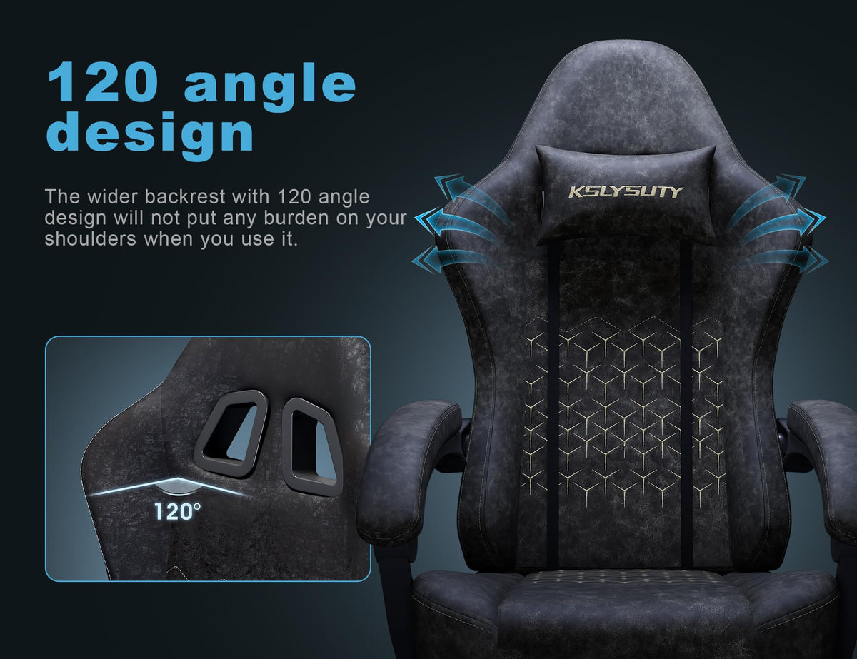 Kslysuty Gaming Chair Breathable Leather with Pocket Spring Cushion,Wide and High Ergonomic Office Chair with Headrest,Computer Gaming Chair with Footrest for Adult and Teen,Grey