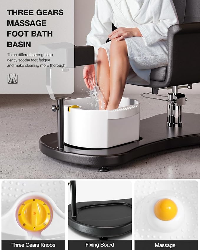 VARONXE Pedicure Chair for Nail Tech No Plumbing, Portable Pedicure Station for Foot Spa w/Pedicure Stand and Massage Foot Bath, Professional Gel Jelly Pedicure Chairs, Black