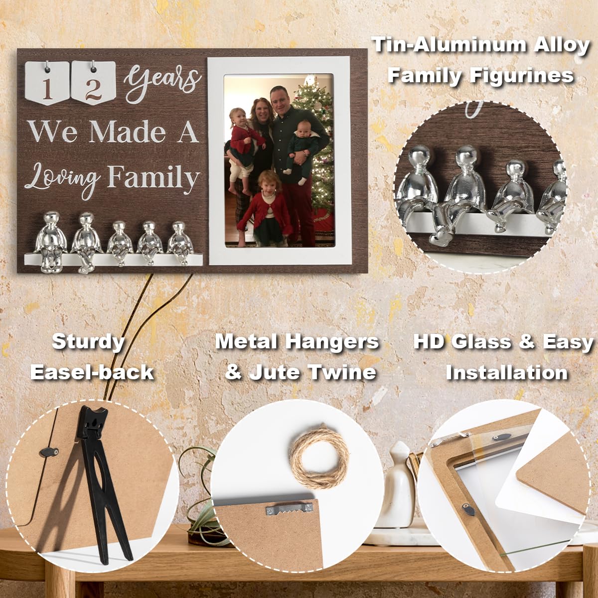BESZONE Anniversary Idea for Wife Gifts, 10th Year Wedding Anniversaries Tin Gift for Couples Him Her Husband, Aluminum Sculptures Family Tree Picture Frame Keepsake Decor Sculptures DIY Personalized