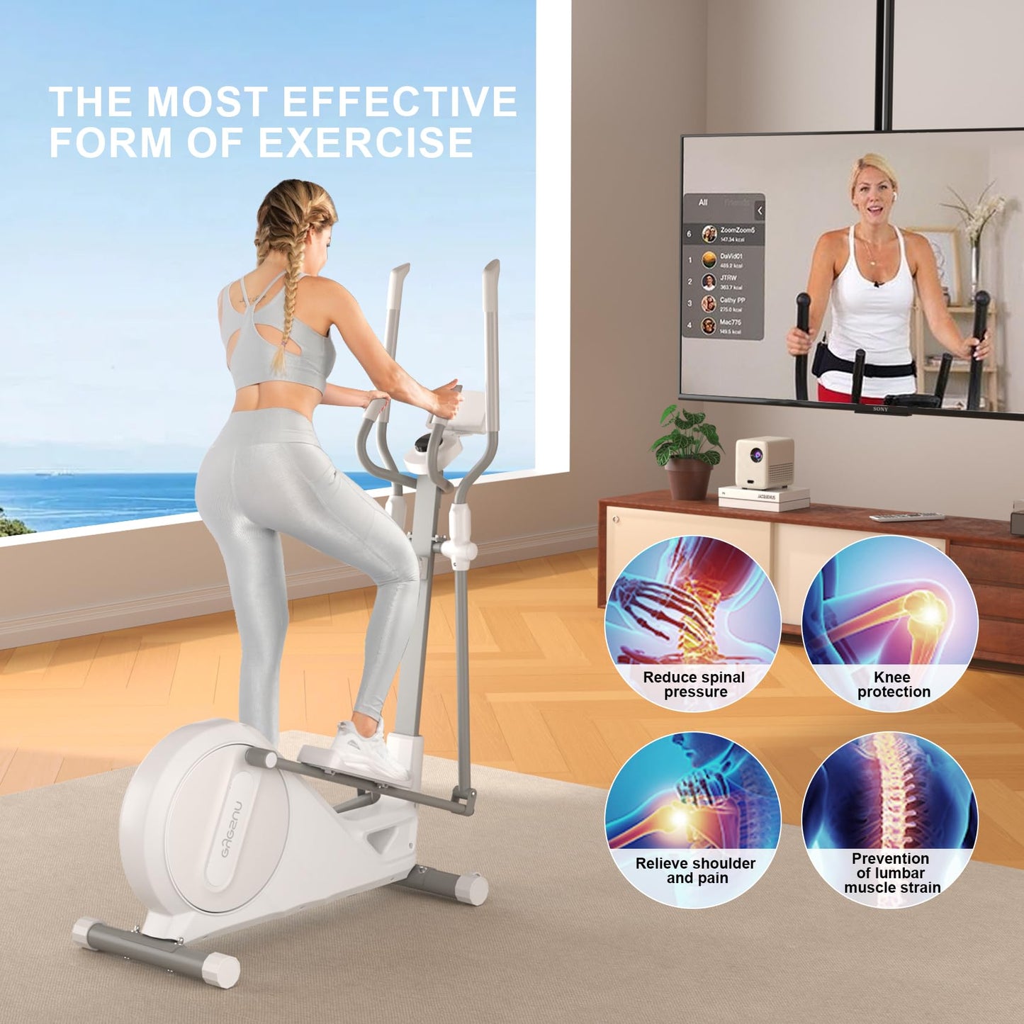 Elliptical Training Machine, Elliptical Machine for Home with Hyper-Quiet Magnetic Driving System,16-Level Resistance & Easy to Store, Portable Home Exercise Equipment with 300LBS Weight Capacity