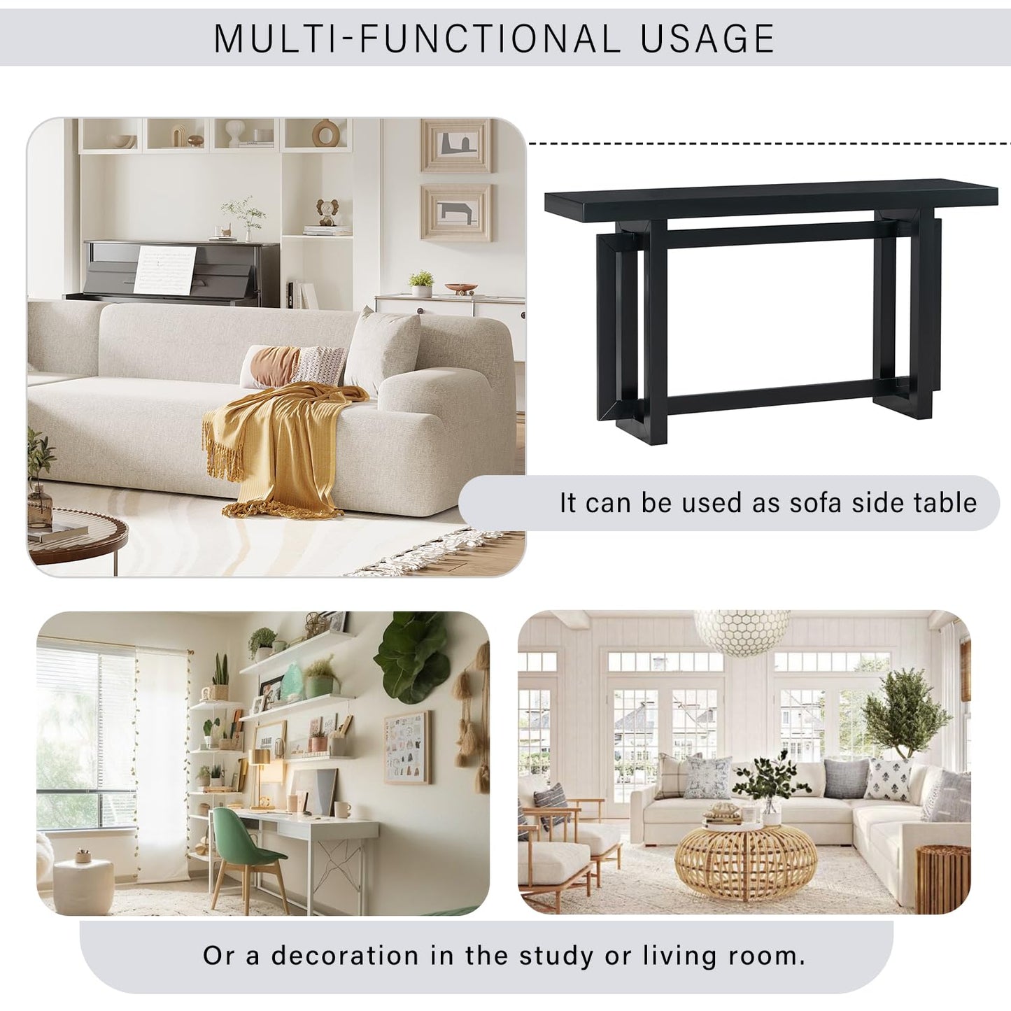Sailret Solid Wood Console Table, 59.1 Inch, Extra Long Entryway, Table Sofa Table for Entryway, Hallway Living Room, Foyer, Contemporary Minimalist Style, Easy Assembly, Black