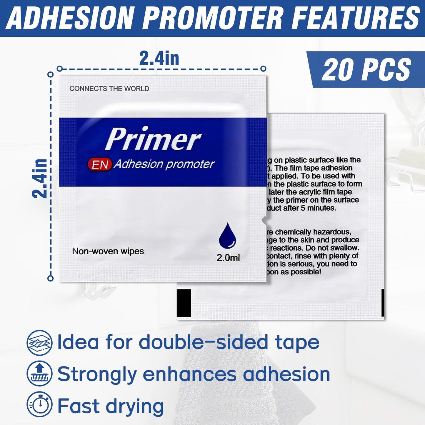20 Pcs Adhesion Promoter, High-Performance Adhesion Promoter for Plastic, Trim & Automotive Tape, Adhesive Primer Enhancing The Adhesion of Double-Sided Mounting and Molding Tapes (Zhunianji-001)