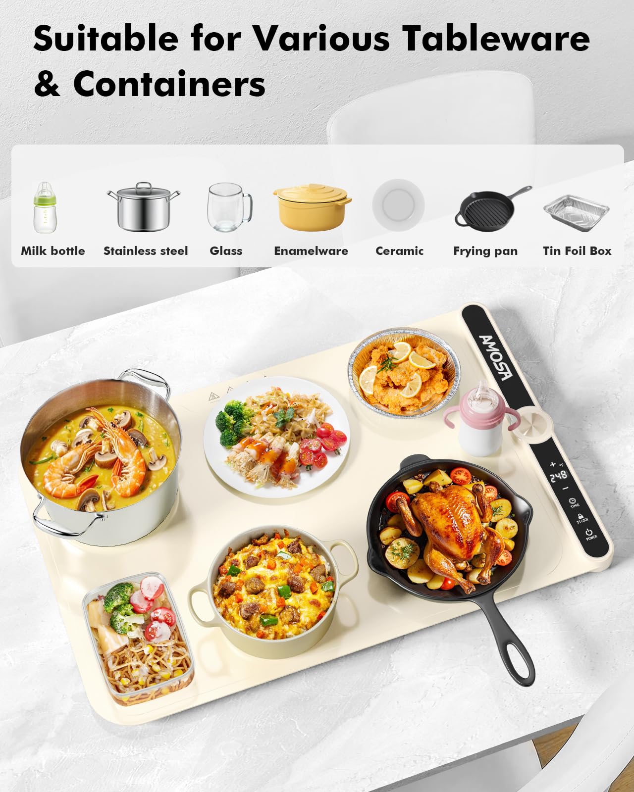 Warming Mat for Food, Fast Heating Electric Food Warmers with 9 Level Temperature and 6 Hours Timer, Large Roll Up Silicone Food Heating Mat, Portable Warming Trays for Buffets Party (Yellow)