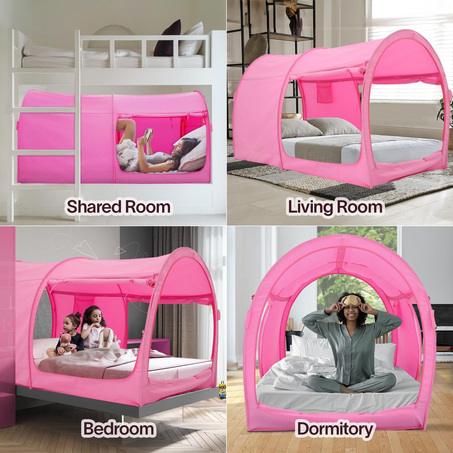 Bed Tent Dream Tents Bed Canopy Shelter Cabin Indoor Privacy Warm Breathable Pop Up Twin Size for Kids and Adult Patent Pending Pink(Mattress Not Included)