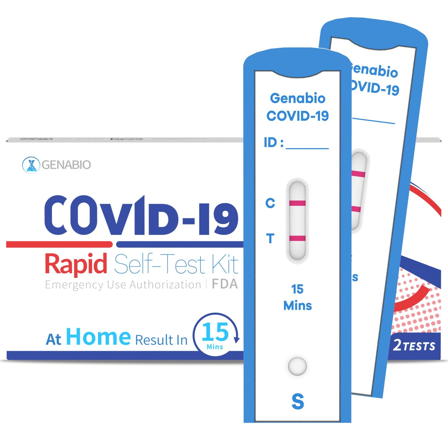 Genabio COVID-19 Antigen Rapid Self-Test Kit (2 Pack) – FDA EUA Authorized | 15-Minute at-Home Results | OTC Nasal Swab – Ages 2+ (1 Pack, 2 Tests)