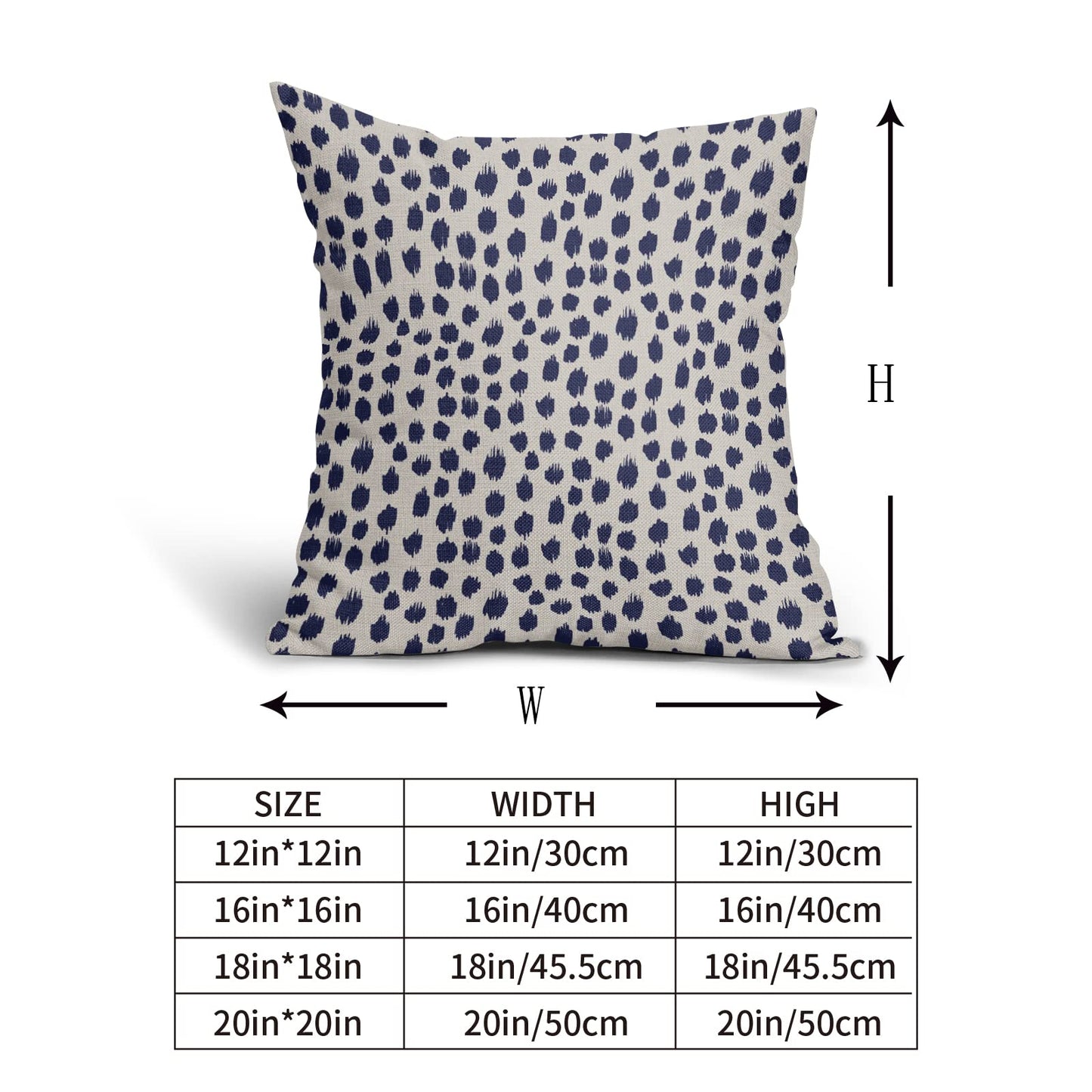Navy Blue Cream Pillow Covers 18x18 Set of 2 Polka Dot Throw Pillows Outdoor Boho Design Brush Strokes Decorative Pillowcase Square Cushion Cover Linen Pillow Case for Home Sofa Couch Bed