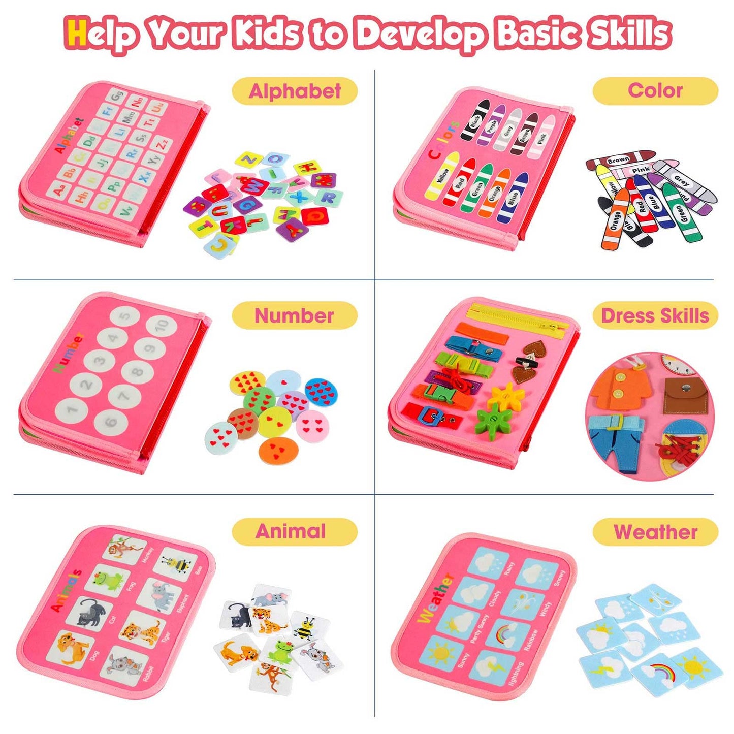 Winblo Toddler Busy Board - Montessori Toys for Toddler Girl Birthday Gift, Educational Learning Sensory Busy Book for Toddlers Girls, Toddlers Activities Travel Toys for Airplane Car