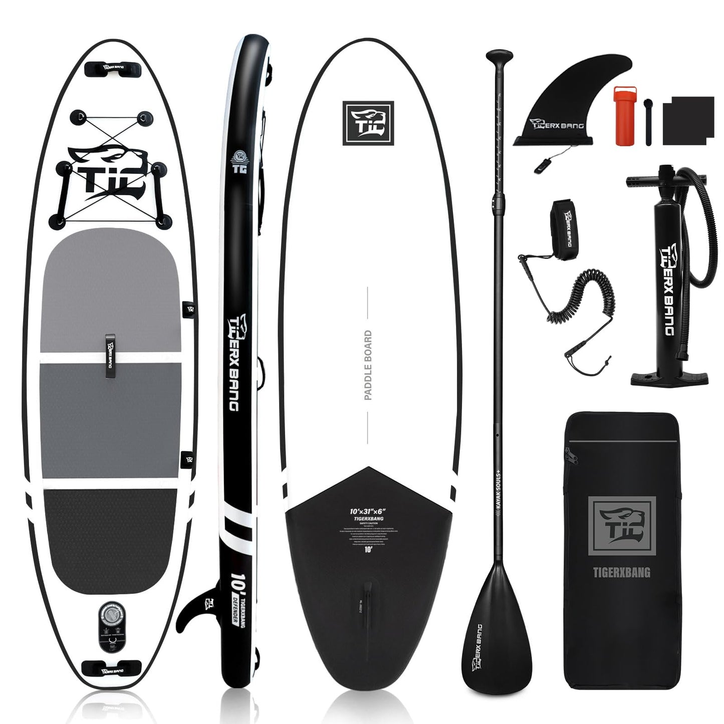 TIGERXBANG Inflatable Stand Up Paddle Boards with Premium SUP Board Accessories, Allround Paddle Boards for Adults/Youth,Defender Collection Black