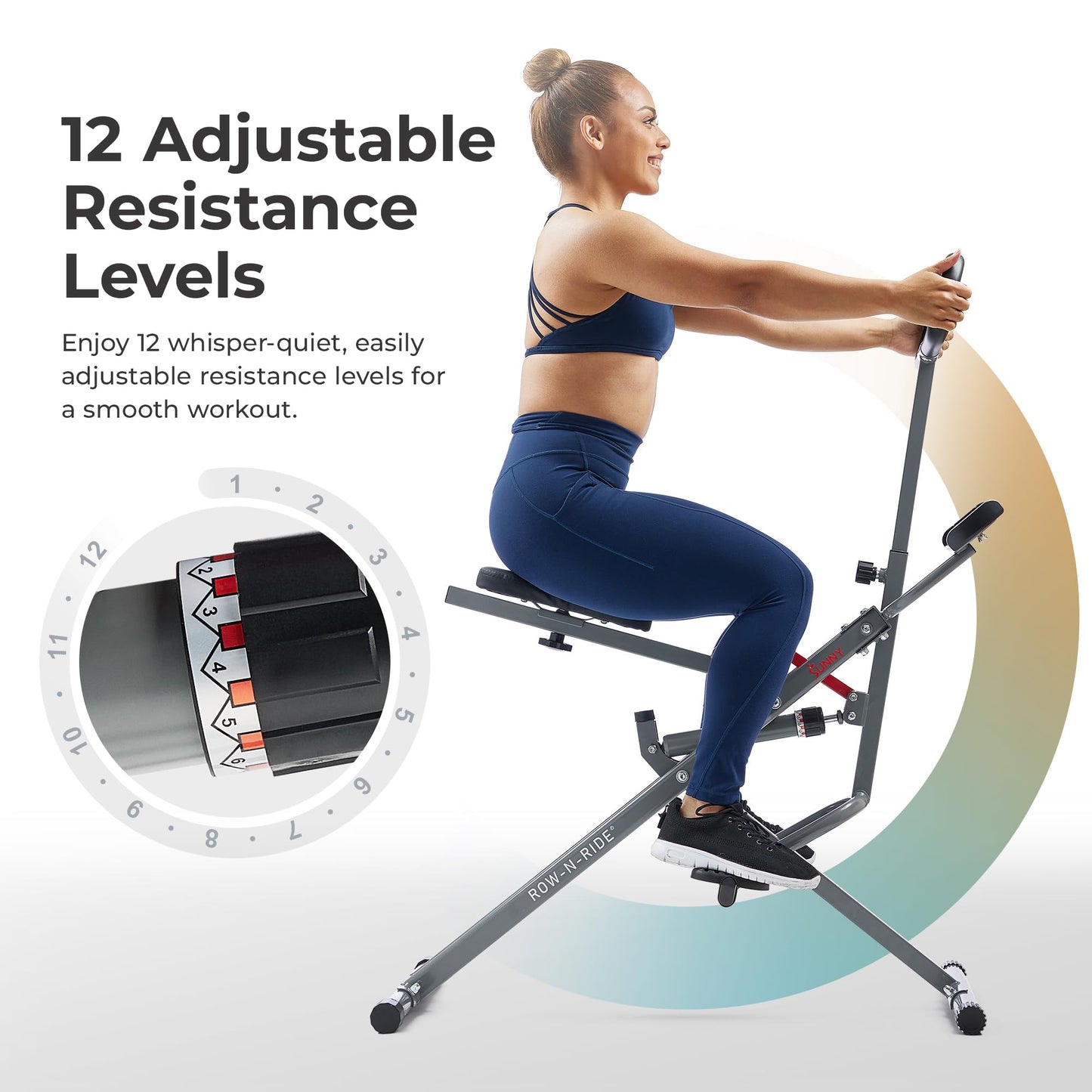 Sunny Health & Fitness Row-N-Ride Pro-Smart Squat Assist Trainer Full Body Fitness Machine, Easy Setup Rower, Glute & Leg Cardio Workout, Included SunnyFit App Connection - SF-A023053