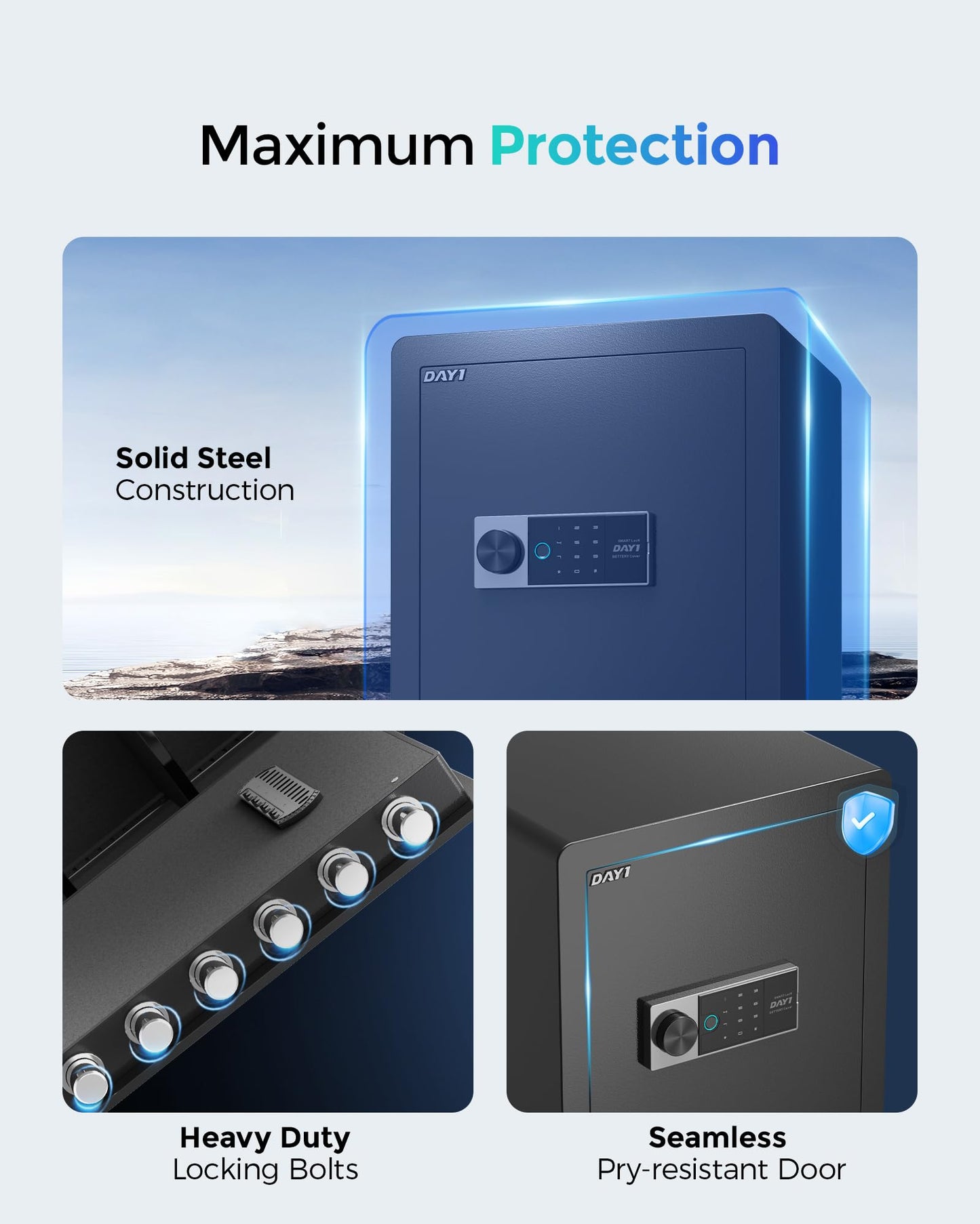 DAYI Biometric Fingerprint Safe Box, 3.0 Cubic Feet Home Safes with Fireproof Bag, Digital Touchpad Security Safe for Money Cash Documents, Dual Alarm System - 60 Plus+
