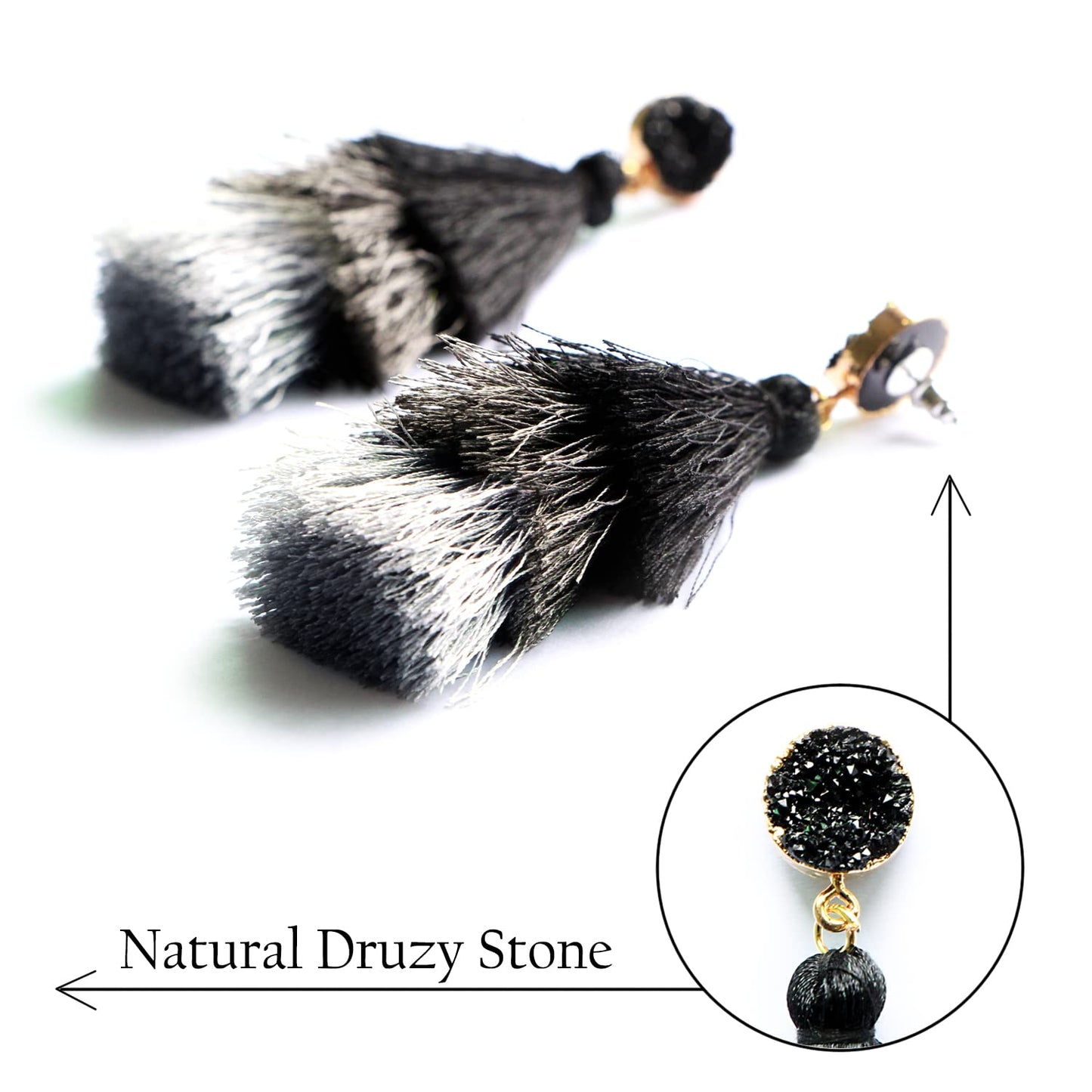 Black Grey Tiered Statement Tassel Earrings Studs Layered Fringe Black Tassel Dangle Drop Earrings for Women Boho Jewelry Birthd