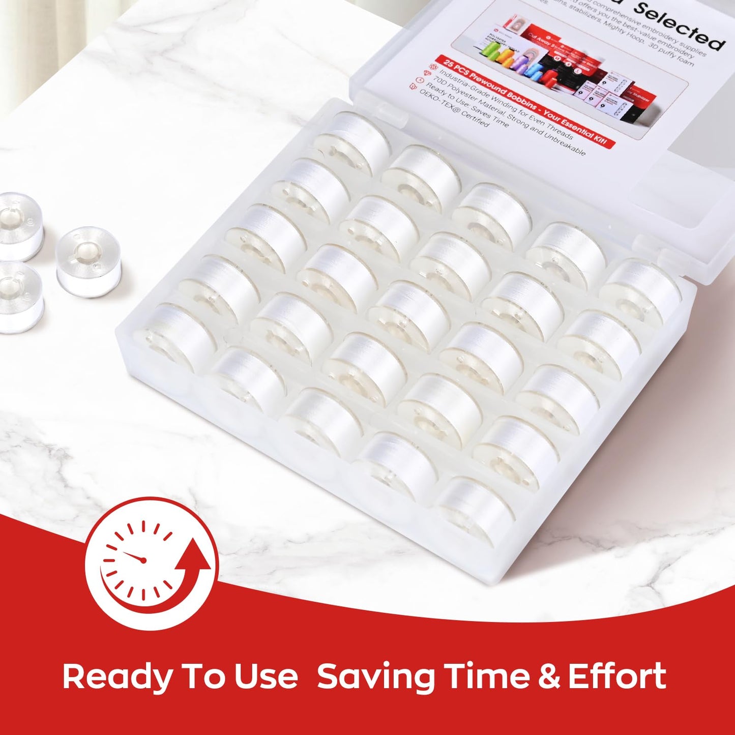 PooLin EOC05 Advanced Plus Bundle with 40 Thread Spools, 25 Bobbins & Cut-Away Stabilizer Sheets for Home Embroidery