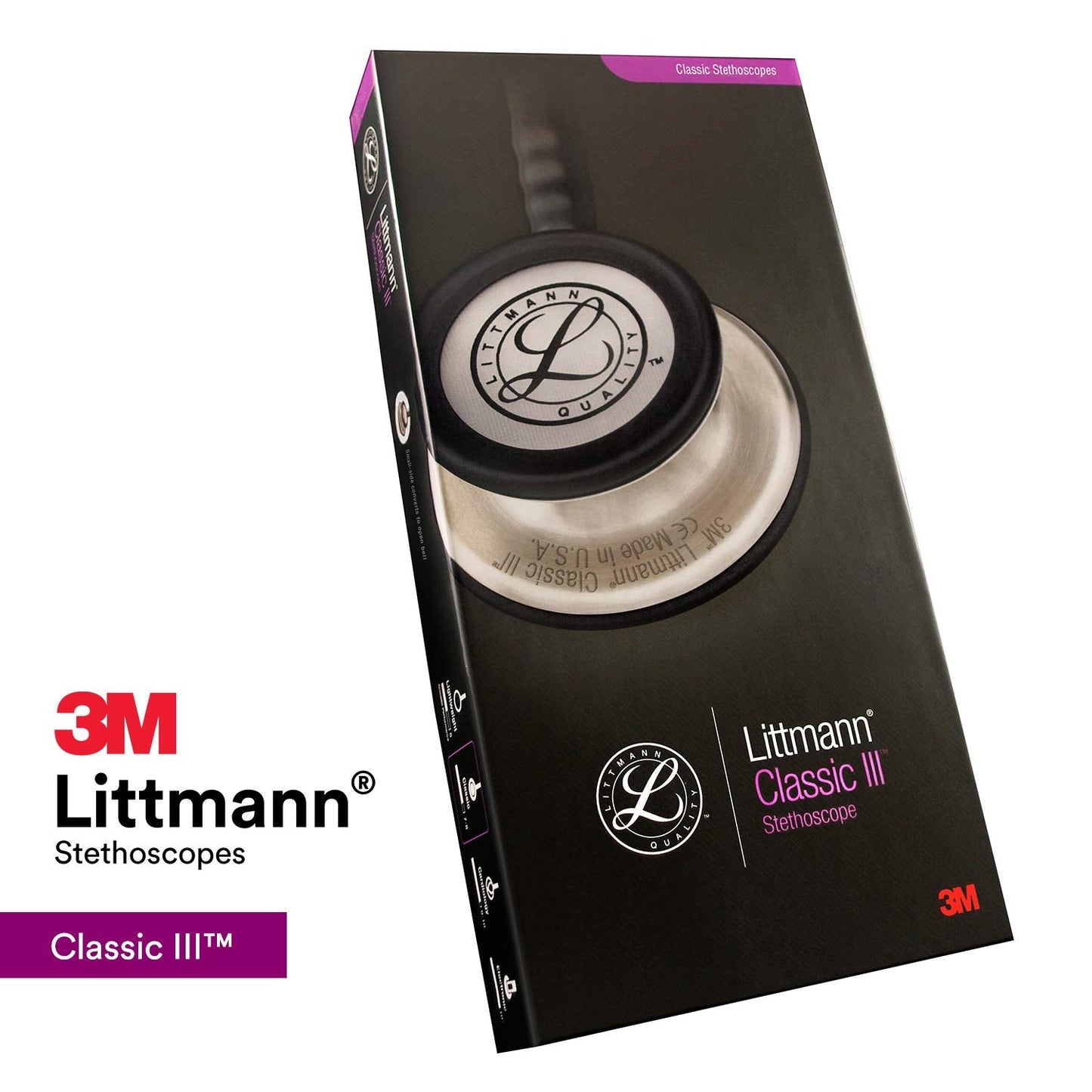 3M Littmann Classic III Monitoring Stethoscope, 5811, More Than 2X as Loud, Weighs Less, Stainless Steel Smoke-Finish Chestpiece, 27" Black Tube, Smoke Stem, and Headset