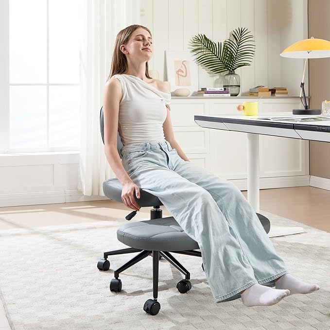 Cross Legged Office Chair, Ergonomic Criss Cross Desk Chair ADHD Meditation Yoga Kneeling Chair with Brake Wheels, Home Office Desk Chair with Adjustable Height, Lumbar Support (Grey)