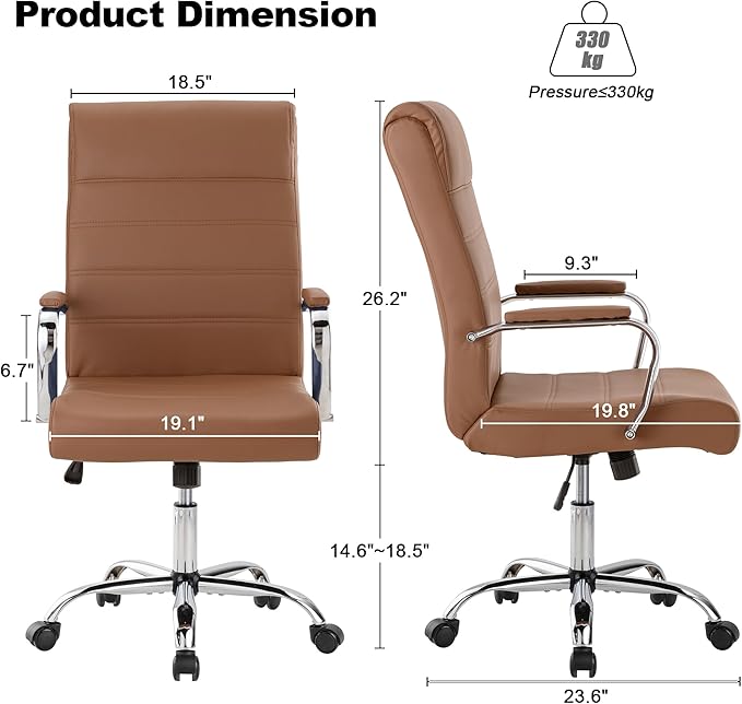 BOWTHY Modern Office Desk Chair, Conference Room Chairs, High Back Ergonomic Home ofiice Chair, Adjustable Height Swivel Executive Computer Chair with Padded Seat and Armrest (Brown)