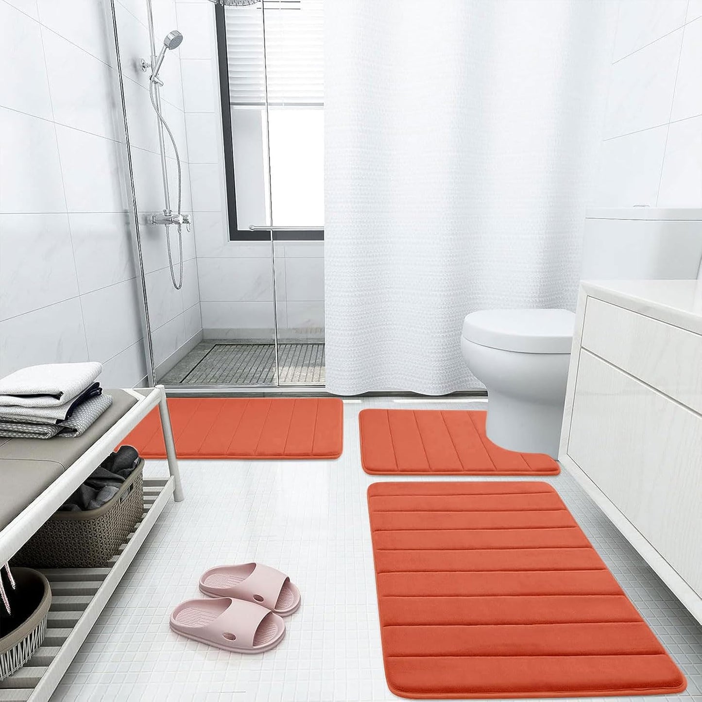 Buganda Memory Foam Bath Mat, 55" x 24", Ultra Soft and Non-Slip Bathroom Rugs, Water Absorbent and Machine Washable Bath Rug Runner for Bathroom, Shower, and Tub, Coral