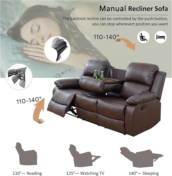 A Ainehome Living Room Furniture Set Leather Recliner Sofa Set Loveseat Chair Furniture Sofa Set for Living Room/Small Space/Rv/House/Office/Theater Seating (A-Brown Leather, Sofa+Chairs)