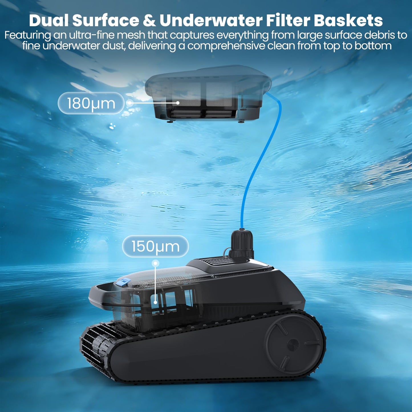 BOTLIFE PC200 Automatic Robotic Pool Vacuum Cleaner, Smart Navigation, Pool Cleaner Robot for Surface, Walls, Waterline & Floor Cleaning, 10000GPH Suction, 150 Mins Runtime, Self-Parking
