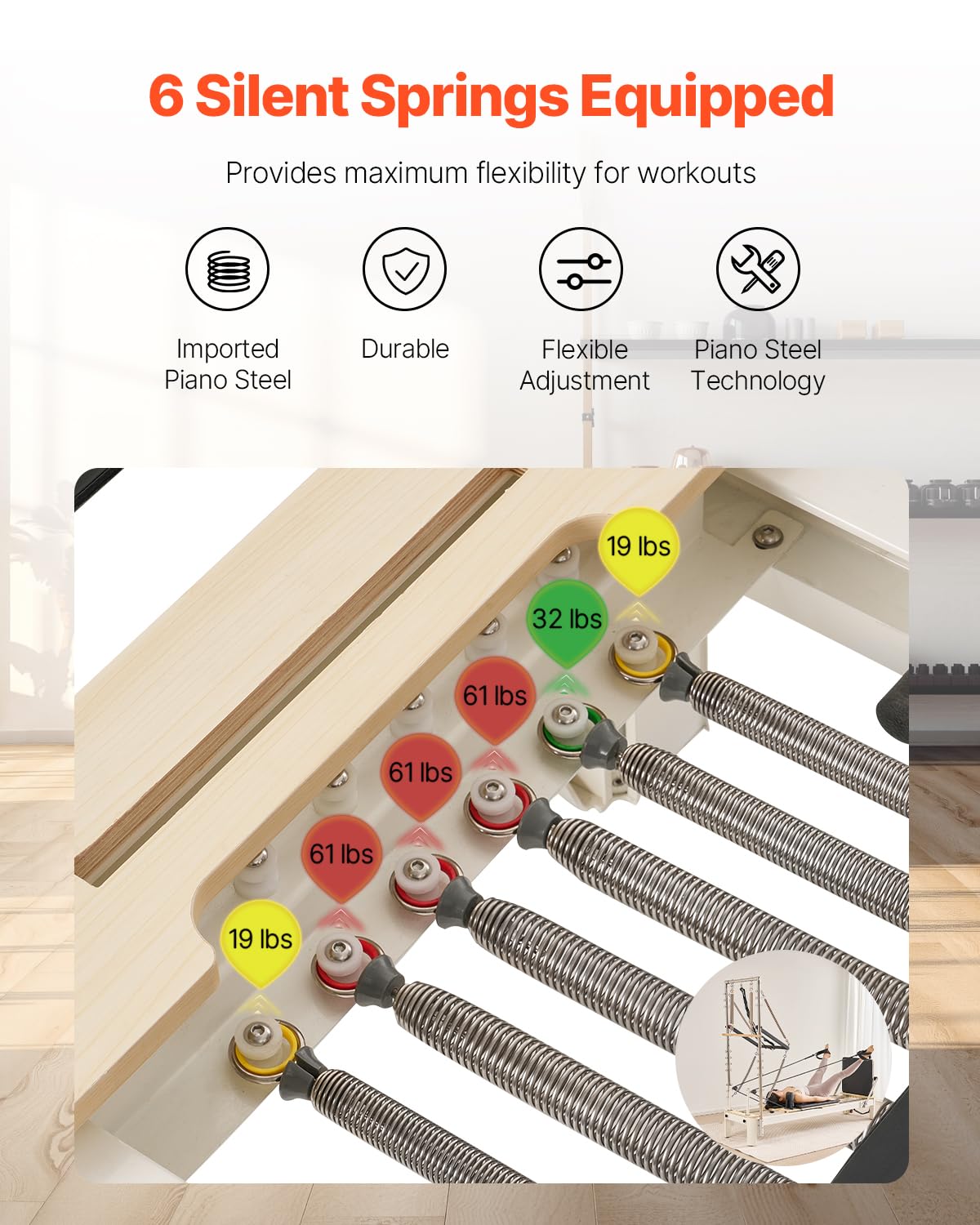 VEVOR Pilates Reformer, Pilates Machine for Home Gym Studio Use, Strength Training Workout Equipment with Dual Resistance, Reformer Box, and Jump Board, for Advanced Users and Beginners, Up to 400 LBS
