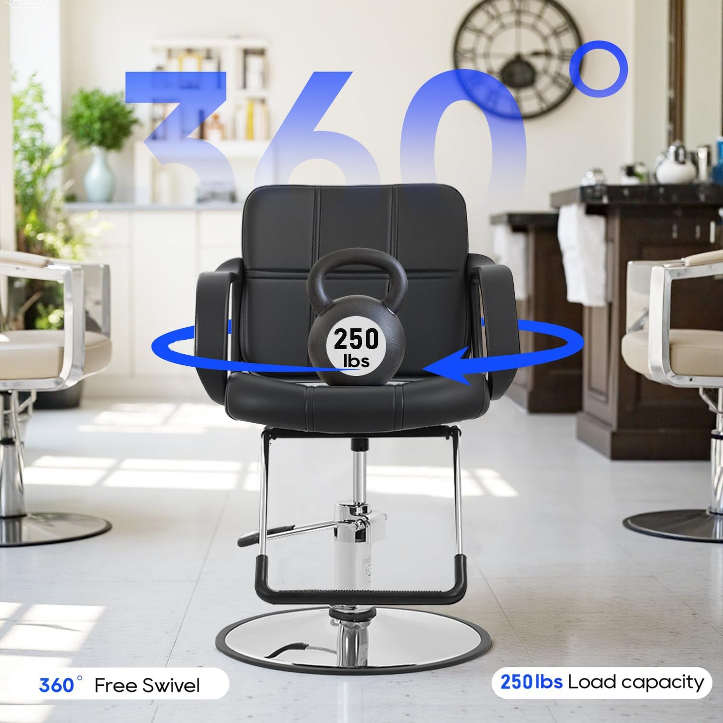 FDW Barber Chair,Hair Chair,Salon Chair for Hair Stylist 360 Degree Swivel Hydraulic Pump Professional Shampoo Salon Equipment and Cutting Barber Room Salon Chair, Black (Black)