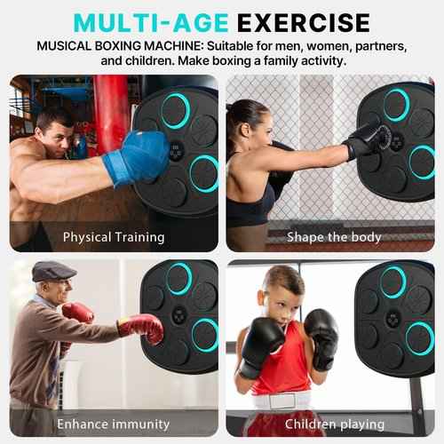 2025 Smart Music Boxing Machine for Adults and Kids: Training Machine with LED Electronic Wall Mounted, Home Indoor Workout Equipment with Premium Boxing Gloves