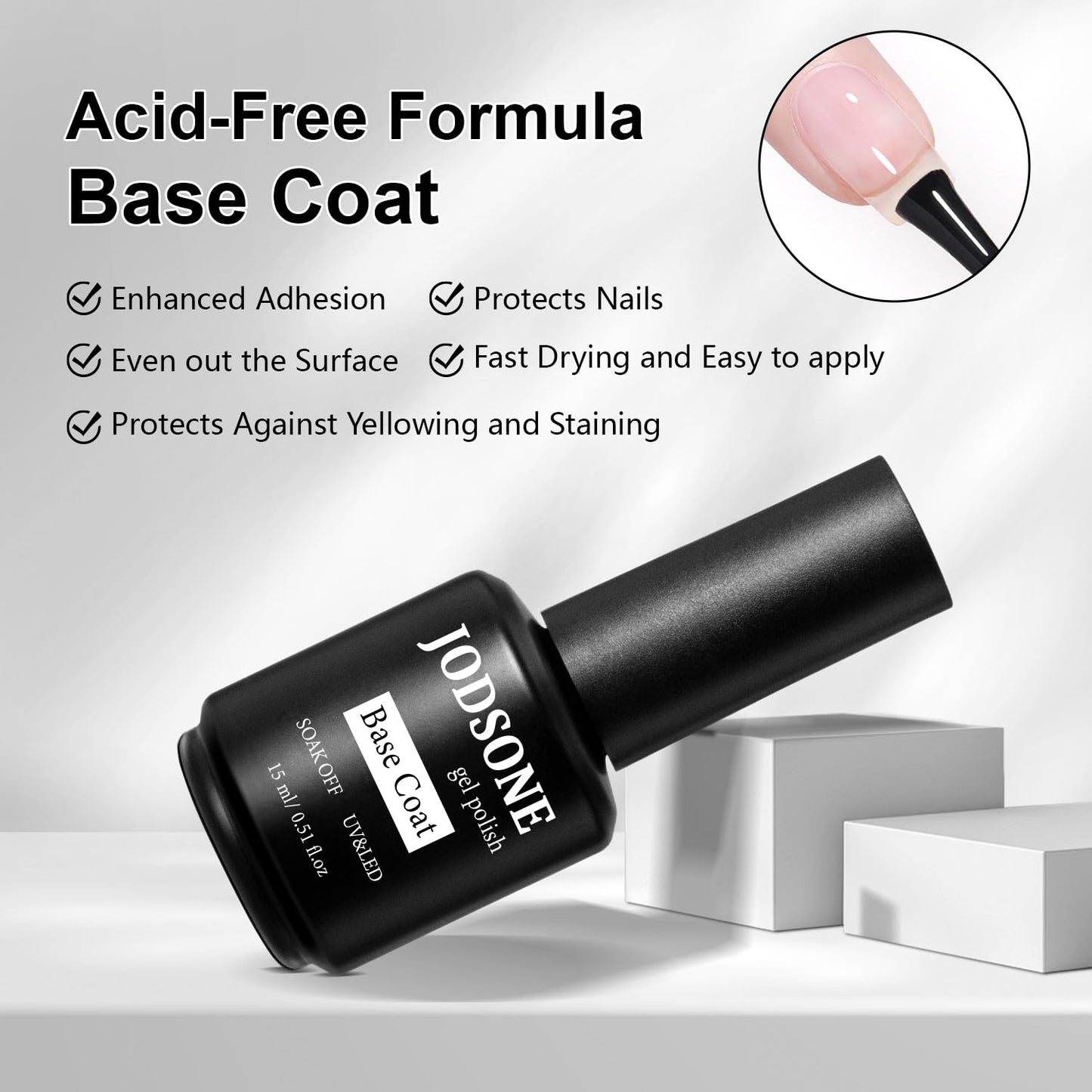 JODSONE 15ML Base Coat Top Coat and Builder Gel 3 PCS Gel Polish for Salon and Home Use