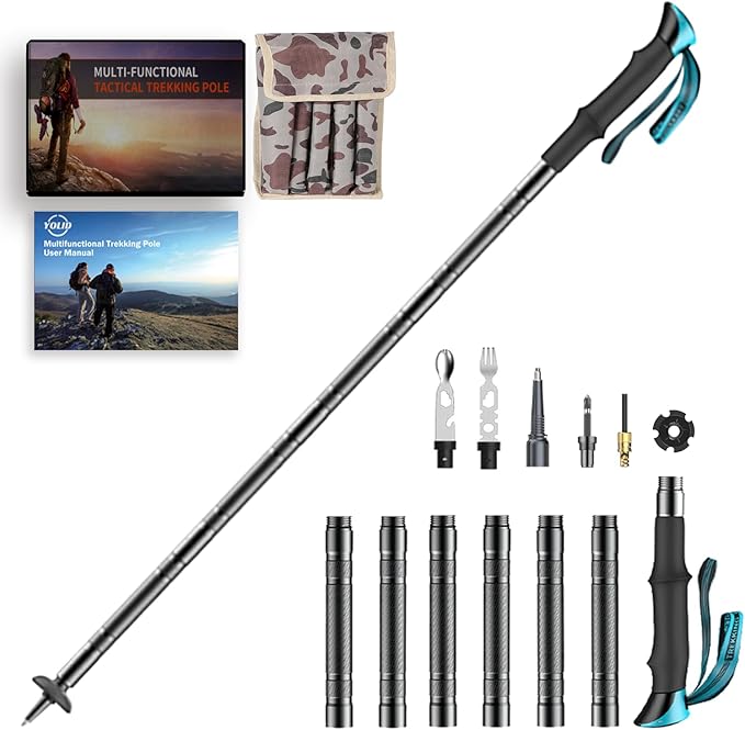 Tactical Walking Stick,Prime 15-in-1 Hiking Pole, Adjustable Multipurpose Tactical Hiking Stick for Men Women Outdoor Adve...