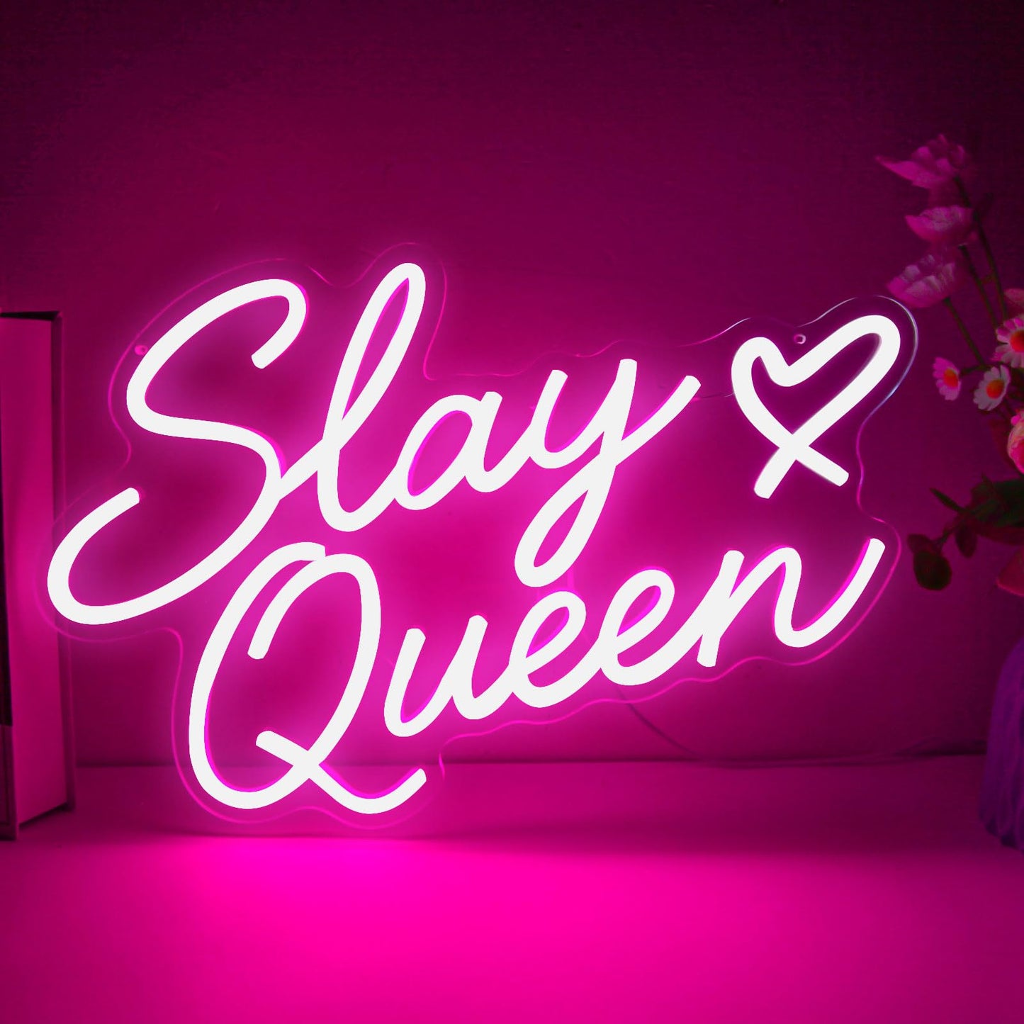 Slay Queen Neon Sign, Pink LED Light Up Signs for Wall Decor Dimmable Girls Neon Sign for Bedroom Dorm Aesthetic Preppy Room Decor Y2k Birthday Party Gifts for Girls