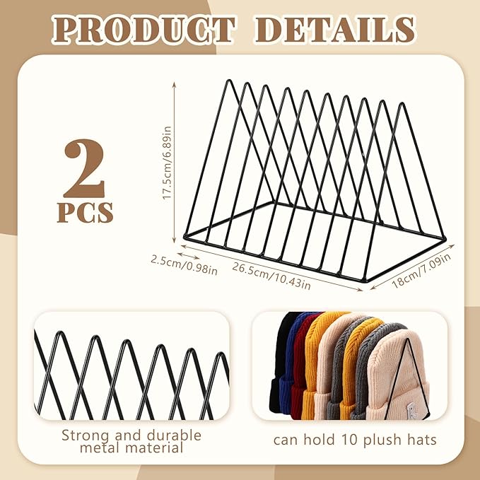 Kathfly 2 Pcs Beanie Organizer Holder Metal Hat Display Rack Beanie Storage Hat Display Stand for Winter Cap Entryway Tabletop Bedroom Closet Dresser Room Office(Black)