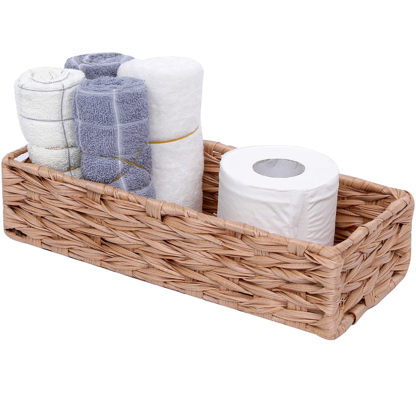Bathroom Decor Box Toilet Tank Basket Woven Tissue Holder Box Toilet Paper Holder-Handmade Woven Office Drawer Organizer for Bedroom Livingroom Bathroom