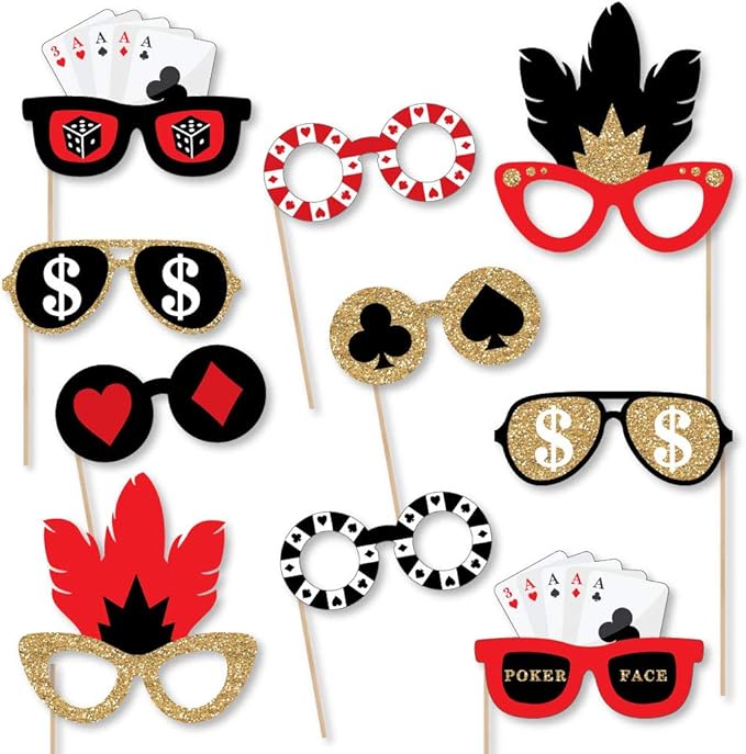 Big Dot of Happiness Las Vegas Glasses - Paper Card Stock Casino Party Photo Booth Props Kit - 10 Count